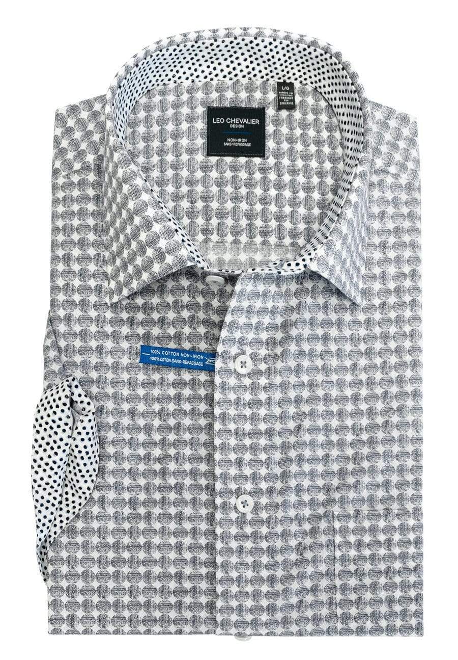 Leo Chevalier Design Navy Print Leo Chevalier Cotton Non Iron Short Sleeve Sport Shirts