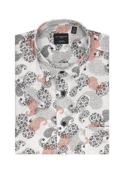 Leo Chevalier Design Orange / Black Printed Cotton Leo Chevalier Hidden Down Collar Short Sleeve Shirts