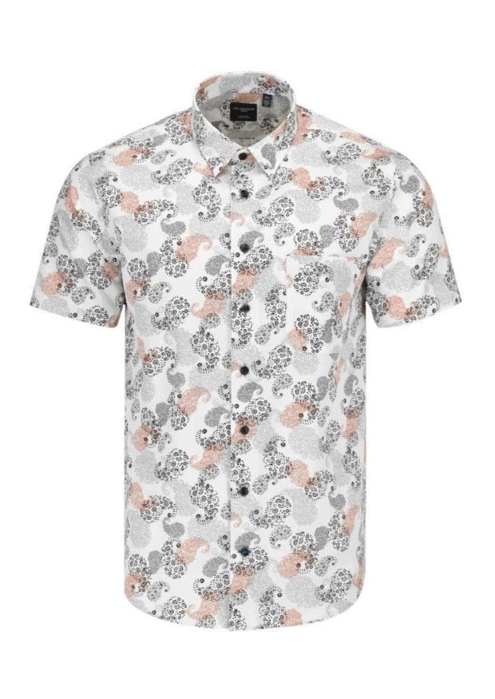 Leo Chevalier Design Orange / Black Printed Cotton Leo Chevalier Hidden Down Collar Short Sleeve Shirts