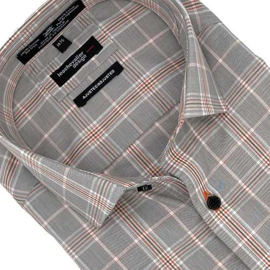 Leo Chevalier Design Orange Grey Plaid Dress Shirts for Sophisticated Men