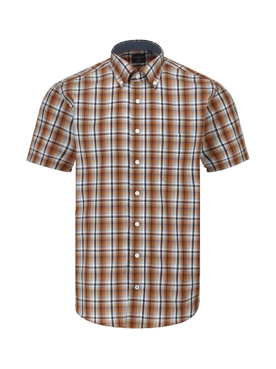 Leo Chevalier Design Orange Plaid Leo Chevalier Cotton Down Collar Short Sleeve Shirts