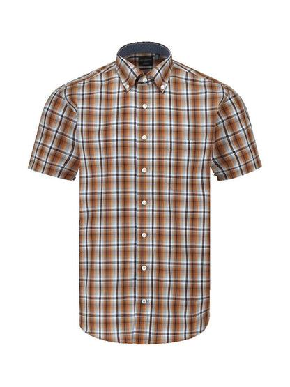 Leo Chevalier Design Orange Plaid Leo Chevalier Cotton Down Collar Short Sleeve Shirts