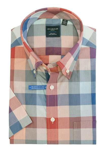 Leo Chevalier Design Pastel Plaid Cotton non Iron Short Sleeve Sport Shirts Leo Chevalier