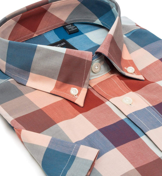 Leo Chevalier Design Pastel Plaid Cotton non Iron Short Sleeve Sport Shirts Leo Chevalier