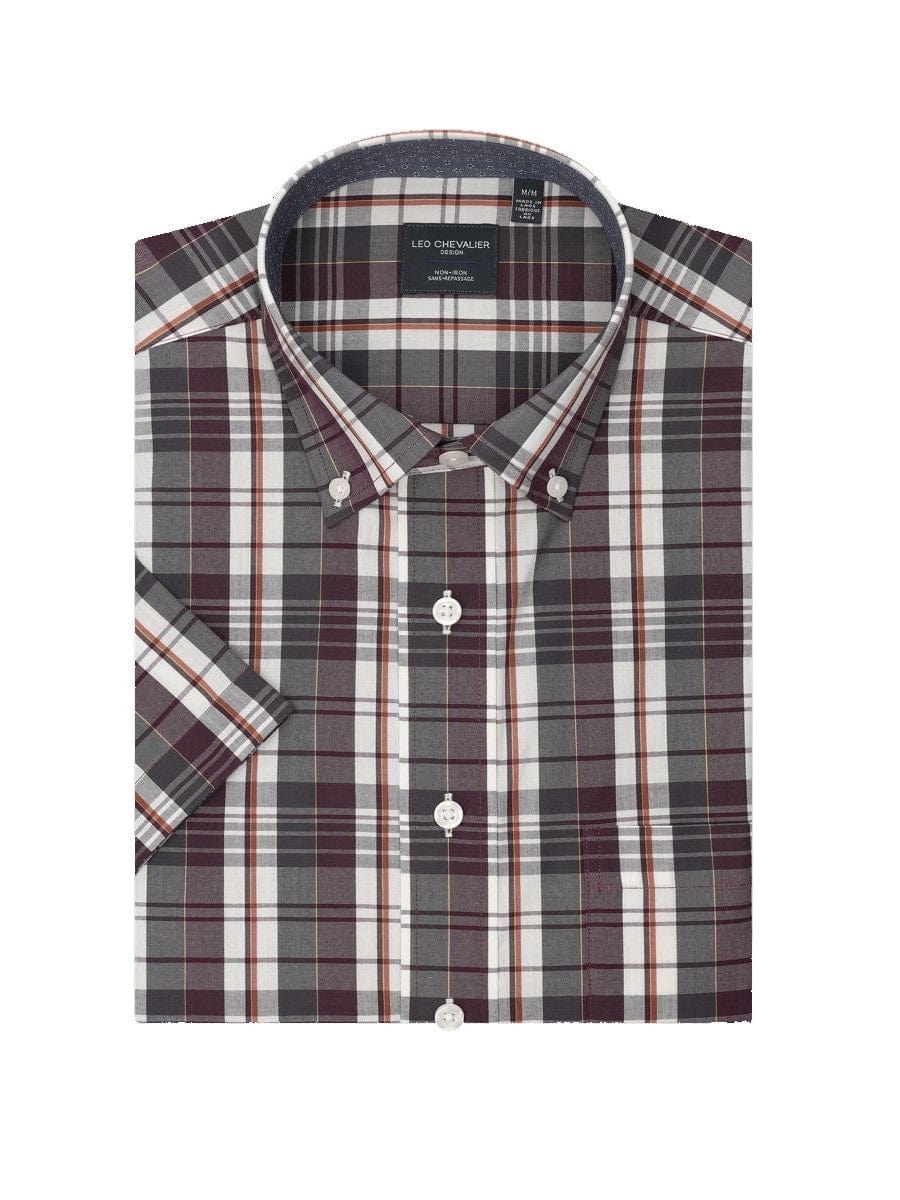 Leo Chevalier Design Purple Plaid Leo Chevalier Cotton Down Collar Short Sleeve Shirts