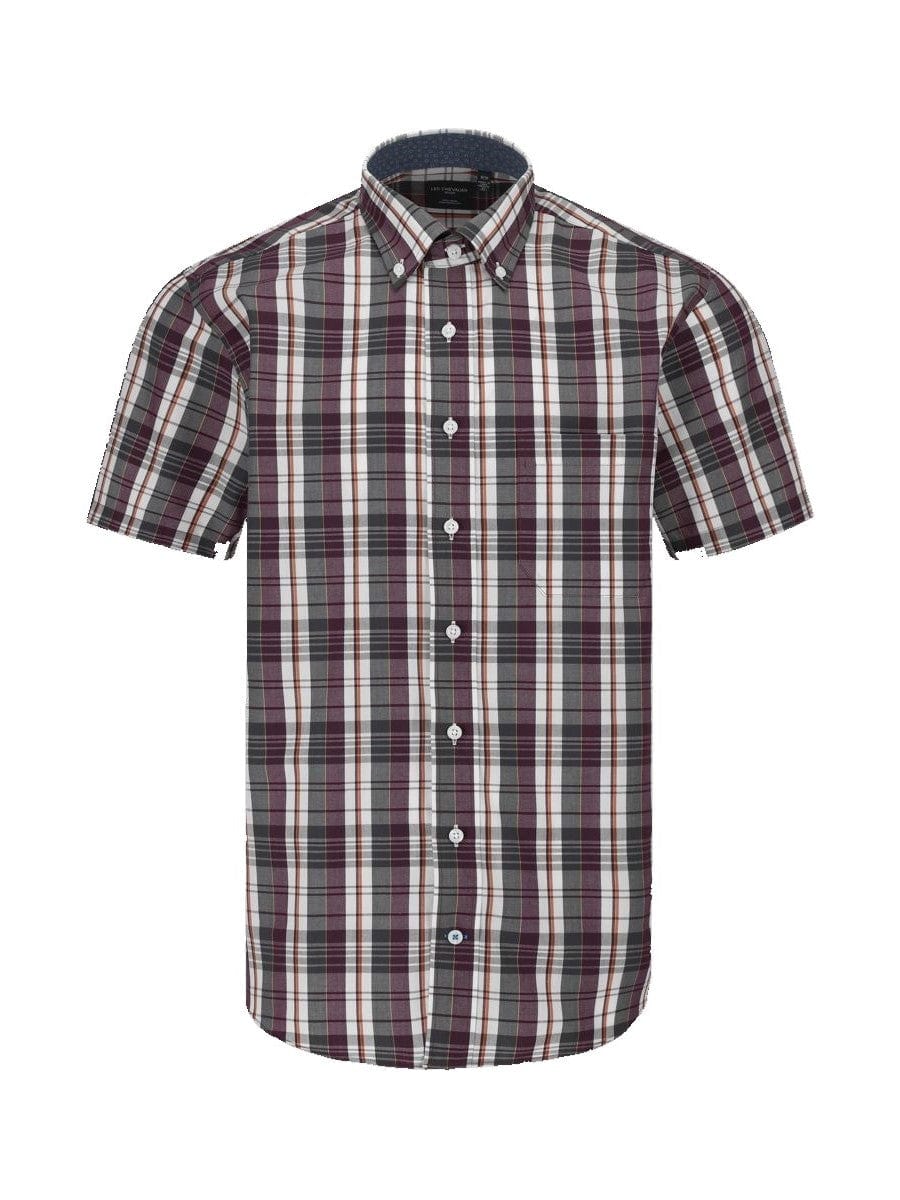 Leo Chevalier Design Purple Plaid Leo Chevalier Cotton Down Collar Short Sleeve Shirts