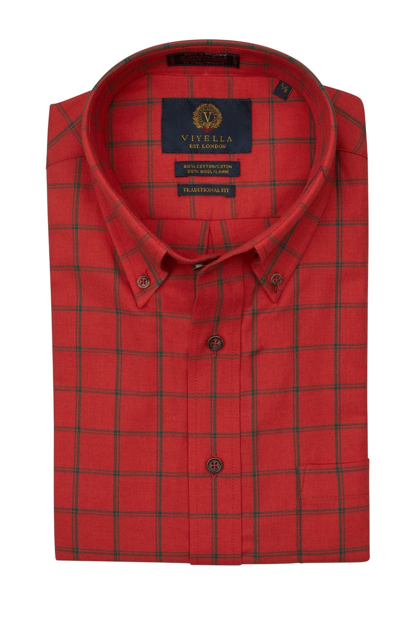 Viyella Red Check Men's Cotton & Wool Long Sleeve Shirts