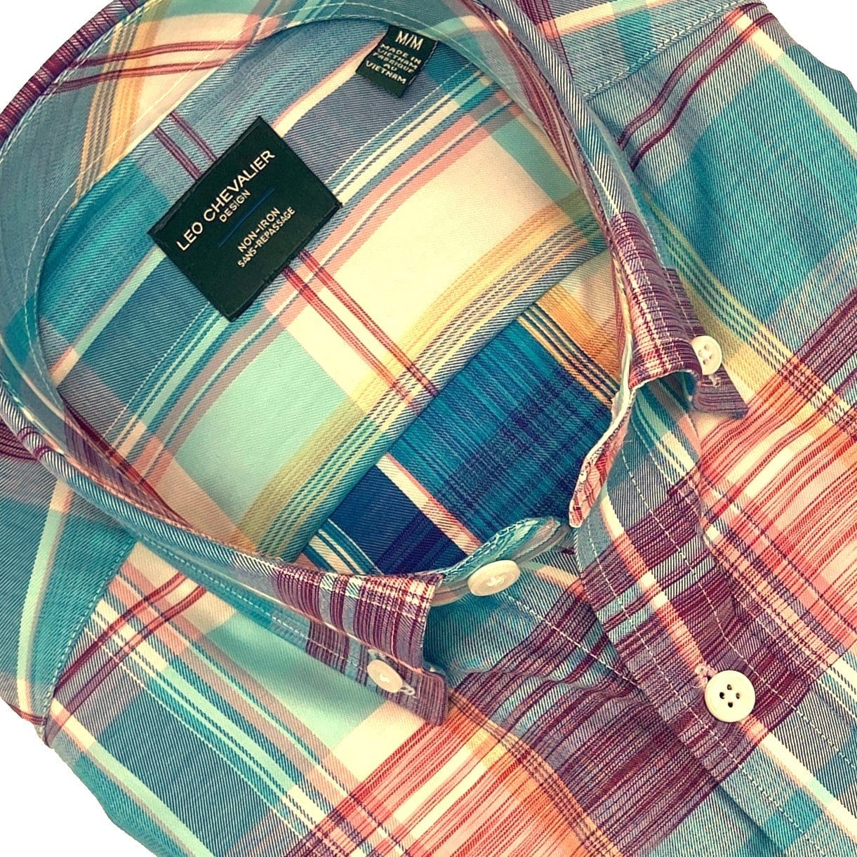 Leo Chevalier Design Red Multi Colored Plaid Men's Cotton Button Down Short Sleeve