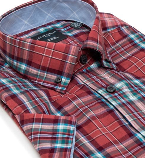 Leo Chevalier Design Rose Colored Plaid Cotton Button Down Collar Leo Chevalier Sport Shirts