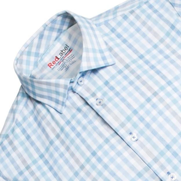 Leo Chevalier Design Short Sleeve Light Blue Check Voyage Performance Fitted Shirts Leo Chevalier