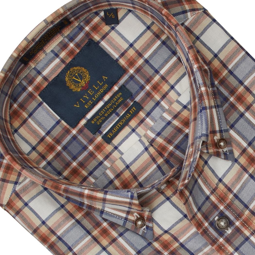 Viyella Sophisticated Shiitake Plaid Long Sleeve Button Down Shirts