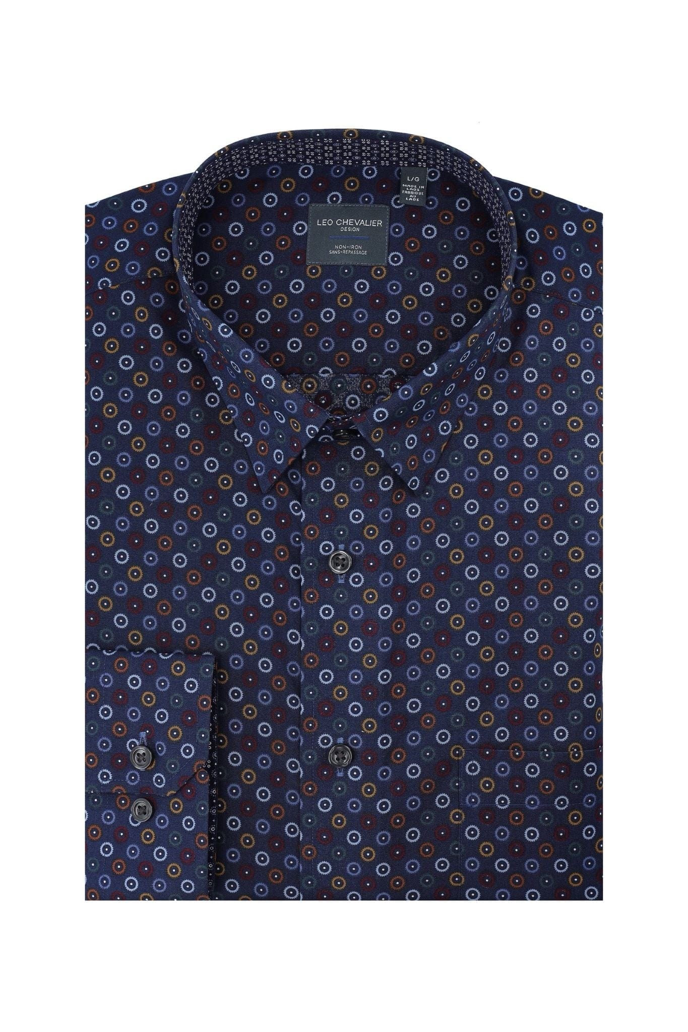 Stunning Print on Navy Men's Long Sleeve Shirt - Stylish Leo ChevalierThe Abbey Collections