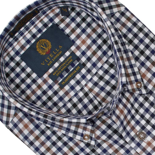 Viyella Stylish Natural Gingham Long Sleeve Button Down Shirts