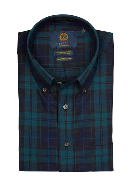 Viyella Stylish Navy & Dark Green Plaid Long Sleeve Button Down - Viyella