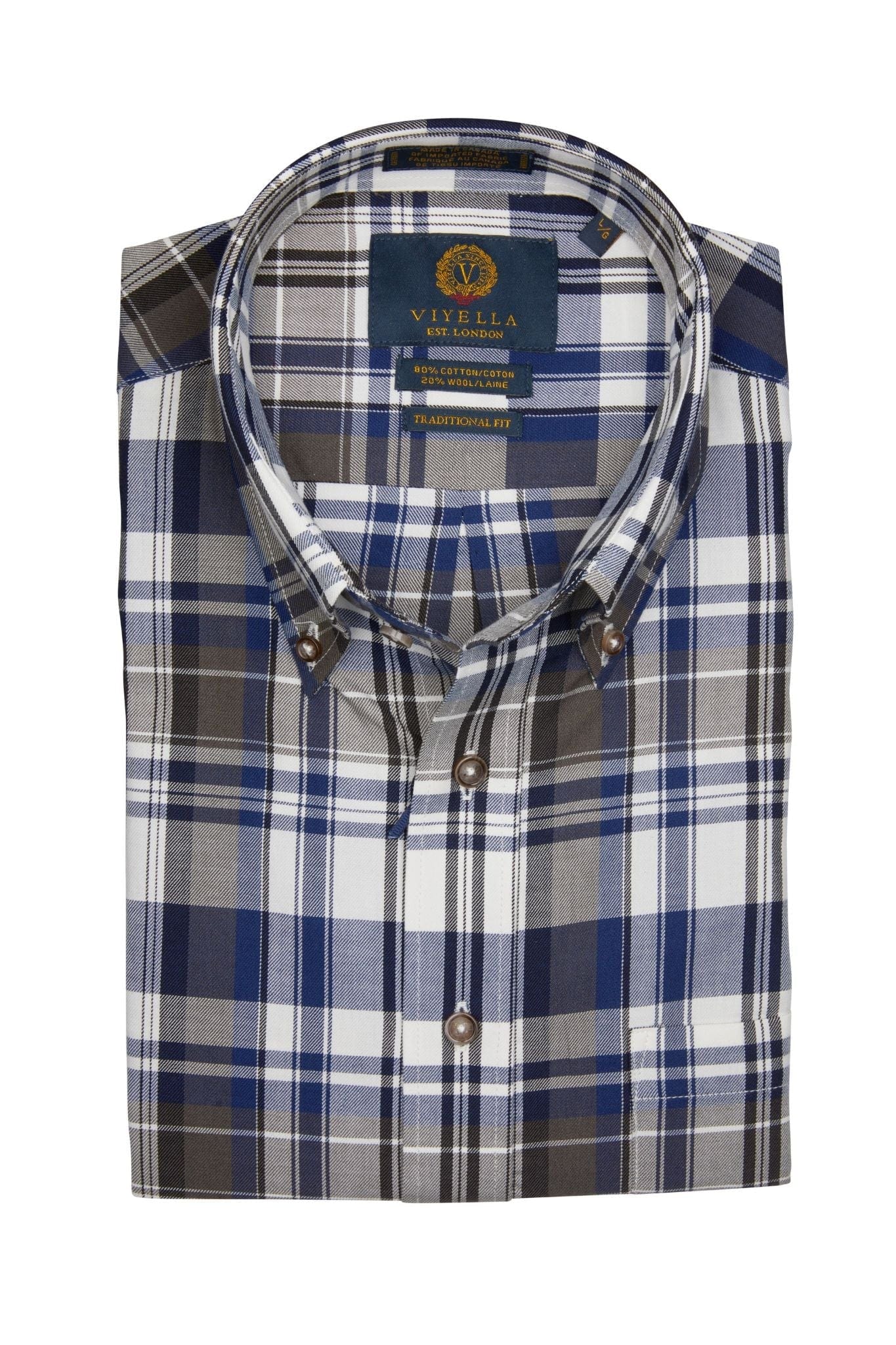 Viyella Stylish Navy Plaid Long Sleeve Button Down Shirt