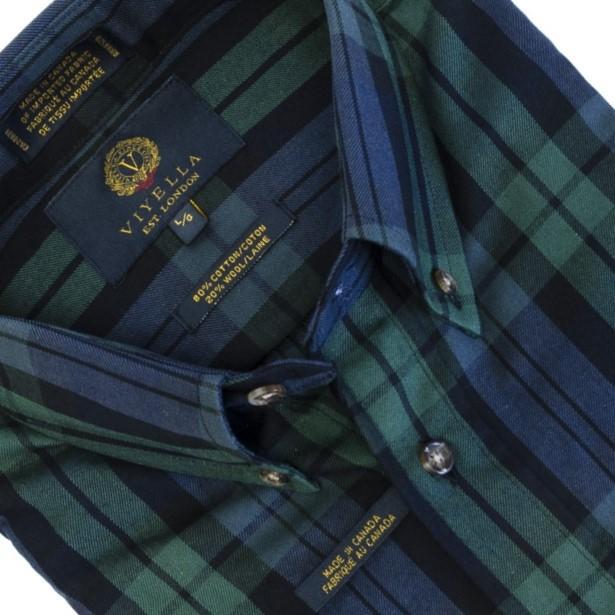 Tailored Fit Canadian Made Viyella Long Sleeve Blackwatch Tartan ShirtThe Abbey Collections