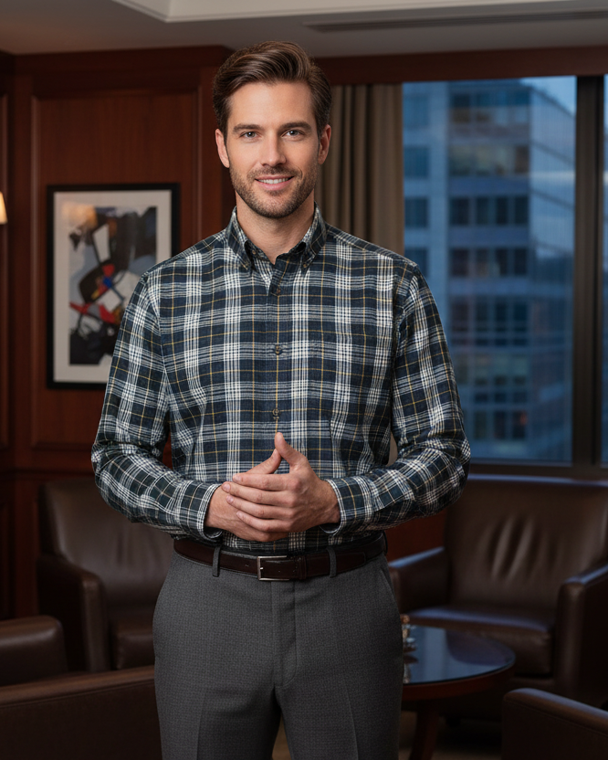 Viyella 80% Cotton & Wool Twilight Blue Long Sleeve – Soft & Warm