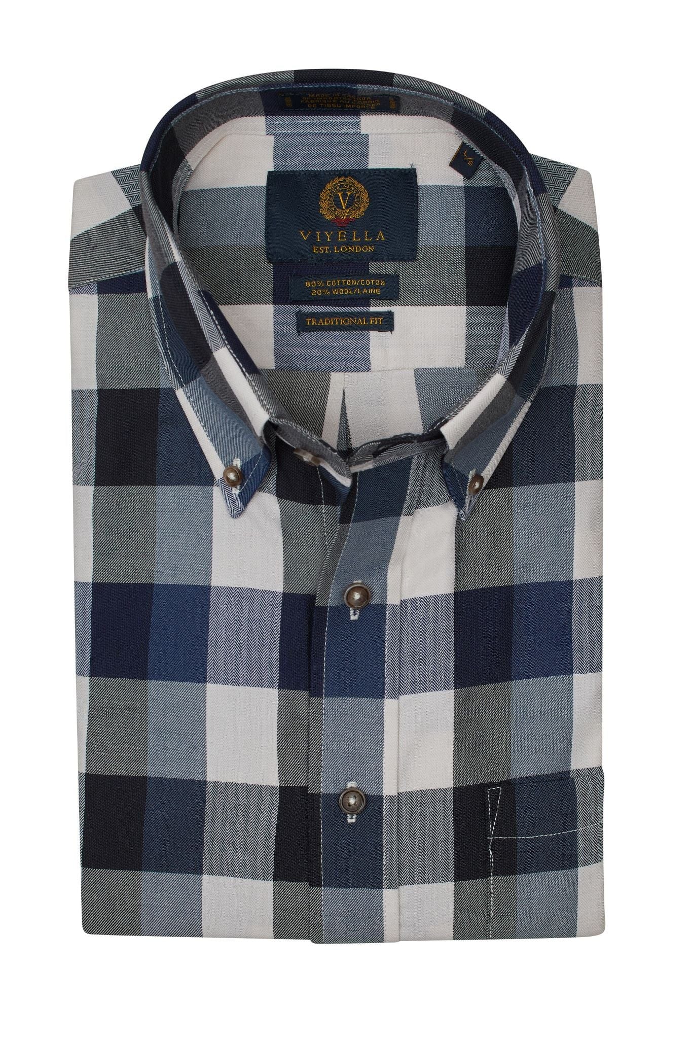 Viyella Navy Check Men's Cotton & Wool Long Sleeve Button Down Shirts