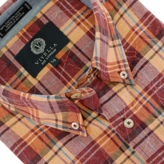 Viyella Viyella Red Plaid Madras Cotton Button Down Short Sleeve Shirts