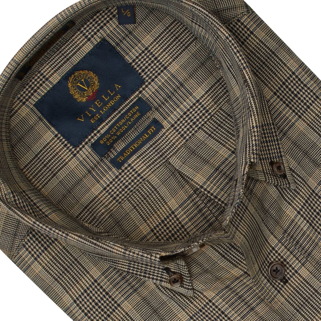 Viyella Sophisticated Taupe Windowpane Long Sleeve Button Down