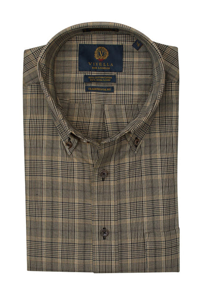 Viyella Sophisticated Taupe Windowpane Long Sleeve Button Down