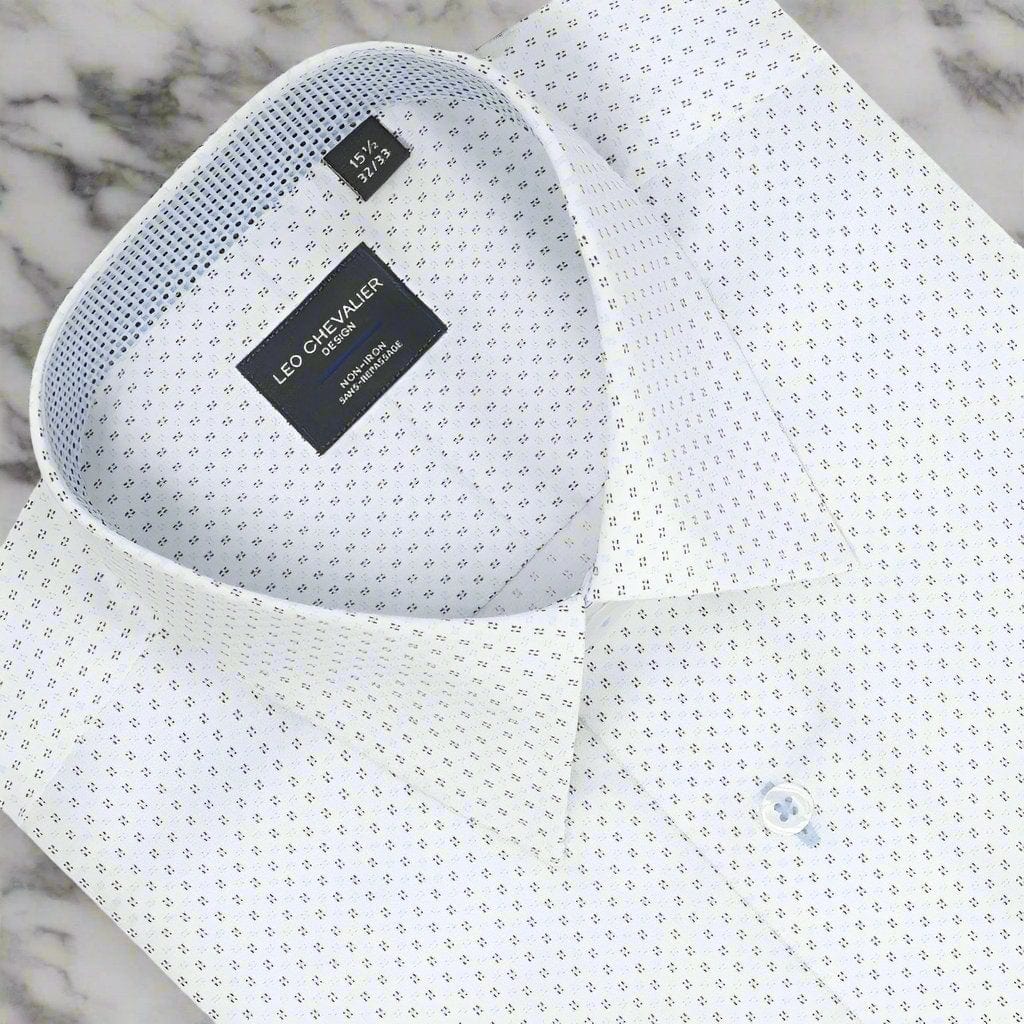 Leo Chevalier Design White 100% Cotton Non-Iron Long Sleeve Dress Shirts