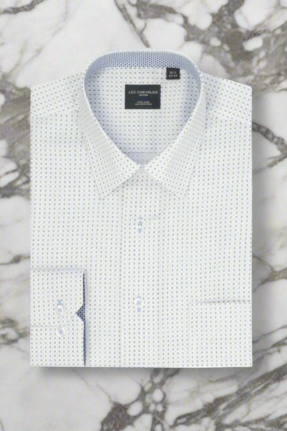 Leo Chevalier Design White 100% Cotton Non-Iron Long Sleeve Dress Shirts