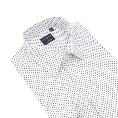 Leo Chevalier Design White With Fine Black Print Non-Iron Regular Fit Dress Shirt