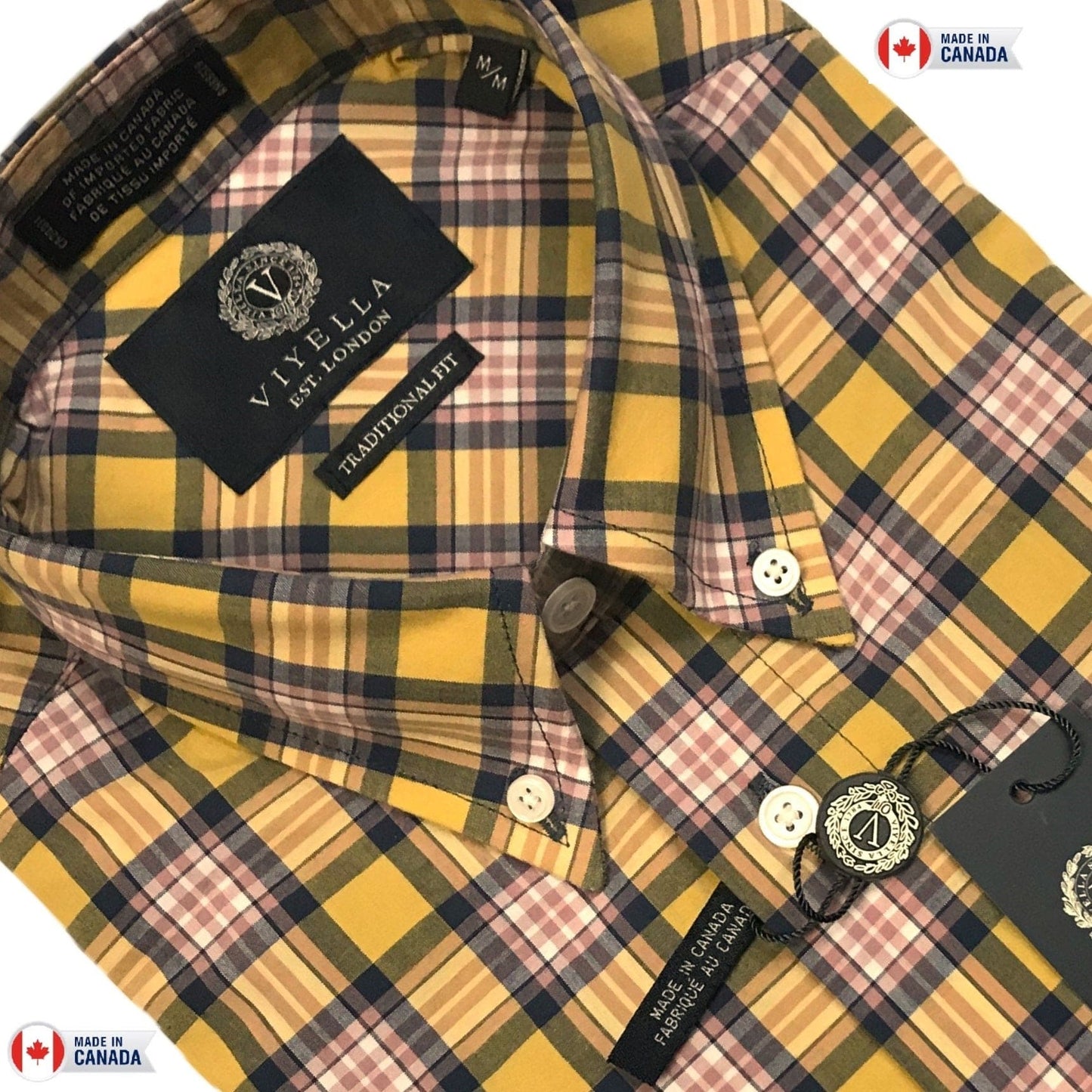 Viyella Yellow Plaid Short Sleeve Shirts for Men With Stretch